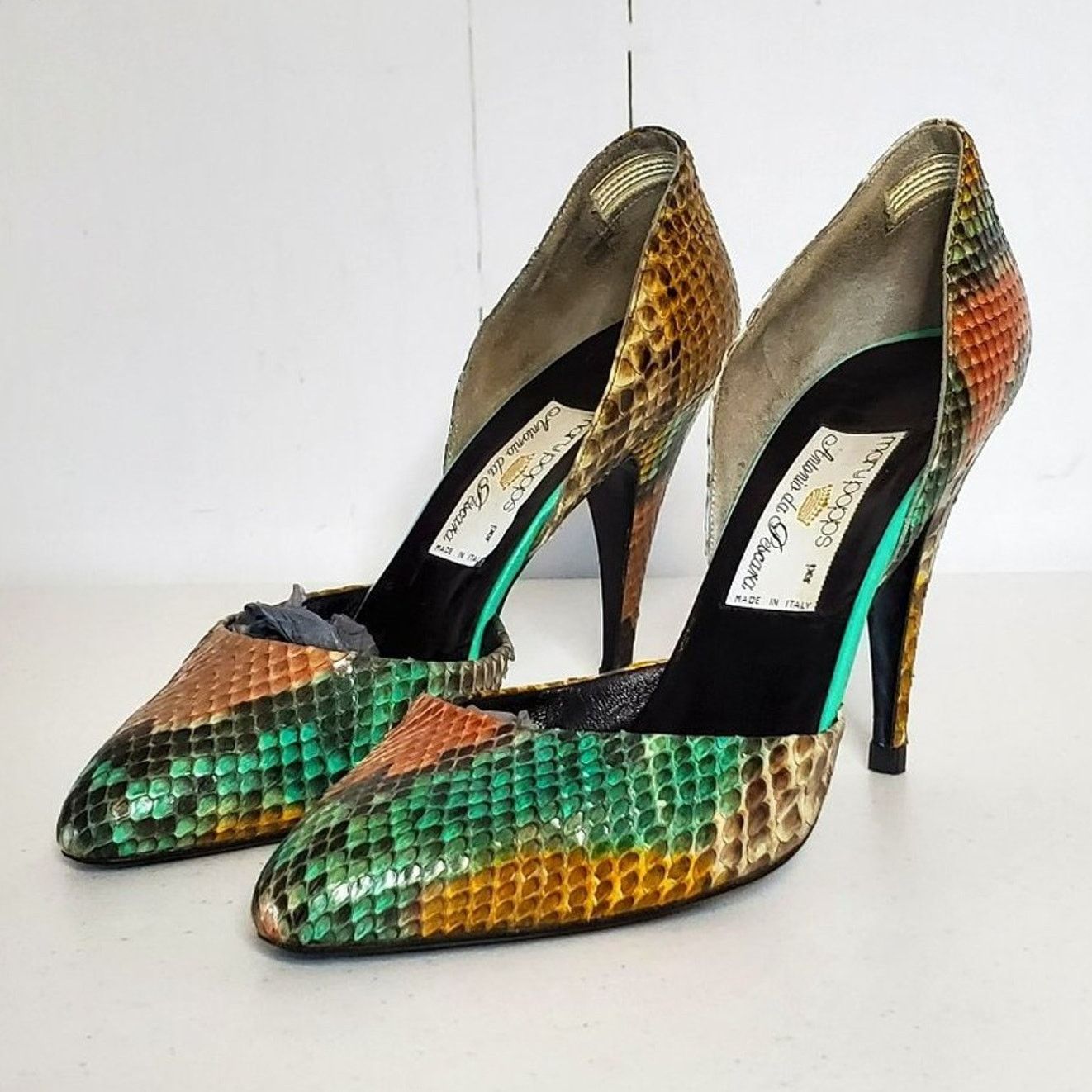 Designer Mary Popps Antonio da Pescara Snakeskin Leather Heels 39B Size US 9 / IT 39 - 1 Thumbnail