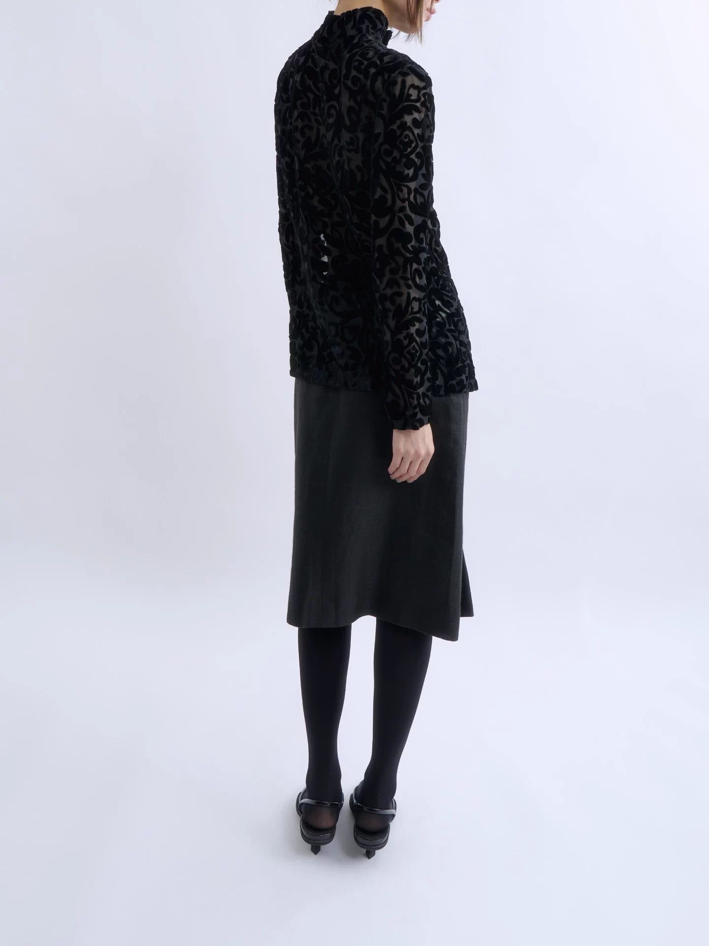 Romeo Gigli ROMEO GIGLI 90s Black Flocked Sheer Velvet High Neck Top NWT Size S / US 4 / IT 40 - 4 Thumbnail