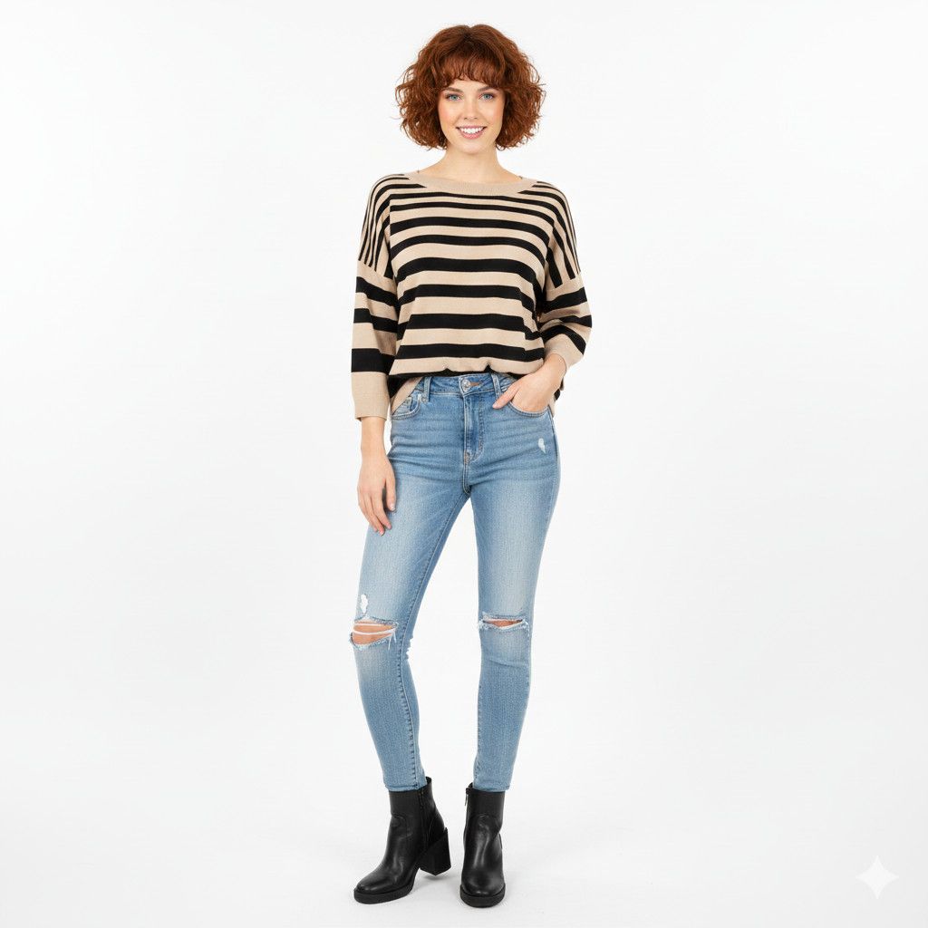 Other Cable & Gauge Size 1X Sweater 3/4 Sleeve Stripe Button Scoop Size XL / US 12-14 / IT 48-50 - 11 Thumbnail