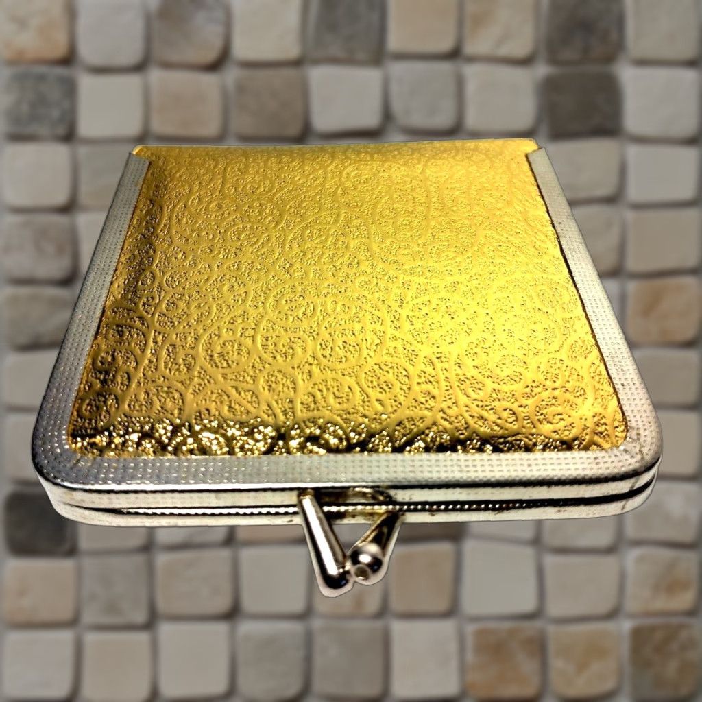 Vintage VINTAGE Mod Purse Mirror Gold Lame Swirl Kiss Lock Double Sided Compact READ Purse Mirror Women Gold 4 5/8" 4" Vintage Mod MCM style fashion Size ONE SIZE - 1 Thumbnail