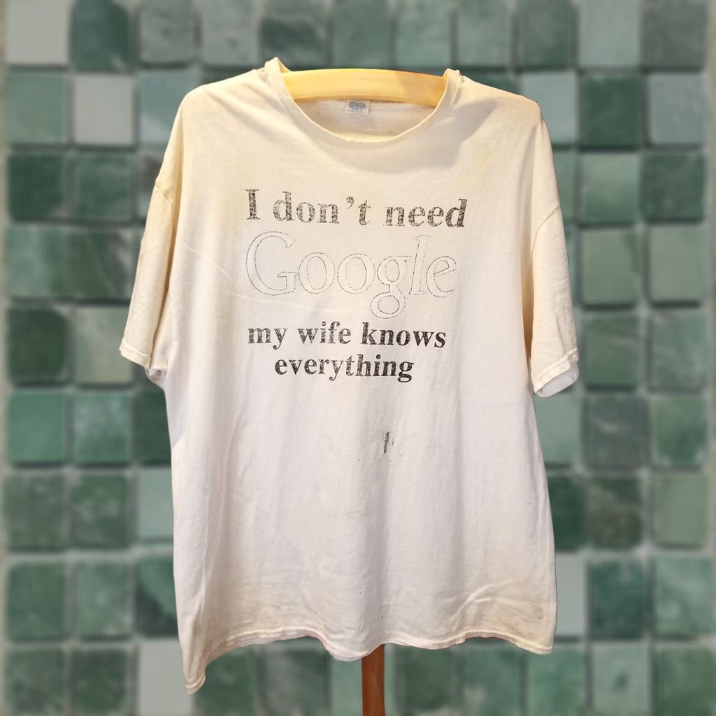 Delta VINTAGE Delta T-Shirt Shirt XL White Cotton Crew Neck Short Sleeve Mens 1980s 80s Distressed Worn Cross Chest 23" Back 28" Google I DON'T NEED GOOGLE Size US XL / EU 56 / 4 - 1 Thumbnail