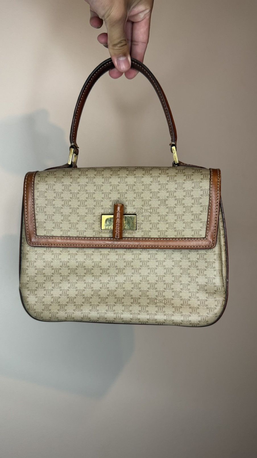 Celine Céline CELINE Macadam Canvas Hand Bag PVC 2way Beige Gold Size ONE SIZE - 1 Thumbnail
