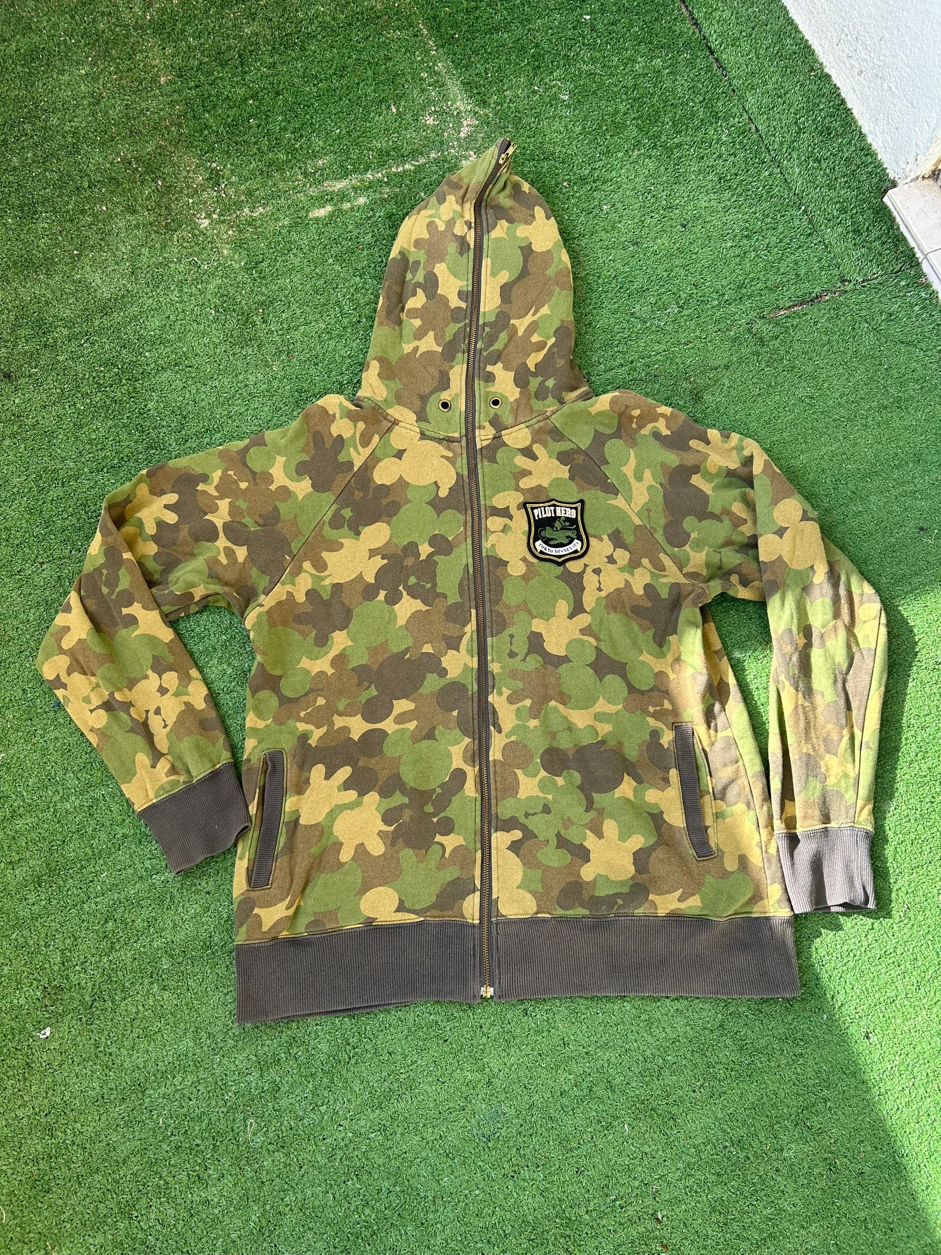 Vintage Mickey Mouse Pilot Hero Zipper Camo Hoodie