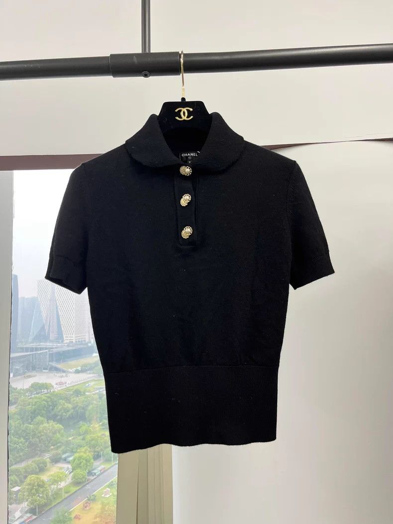 Chanel Chanel Black Pearl Button Collar Top - dmc Size US S / EU 44-46 / 1 - 1 Thumbnail