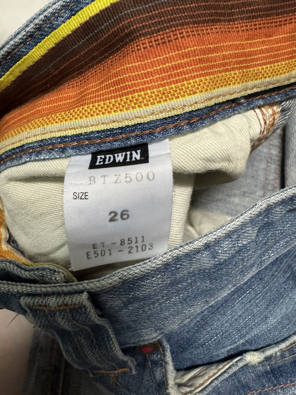 Edwin ⚡️FLARED⚡️VINTAGE EDWIN BLUE TRIP 503 RARE HONEYCOMB MUDPUNK Size US 29 - 8 Thumbnail