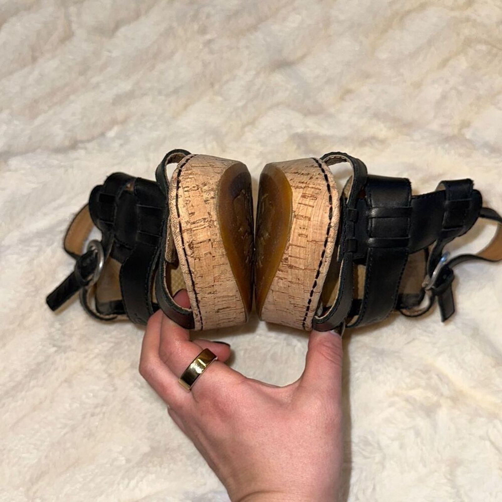 Other Born Black Patent Leather Cork Wedge Sandals | Sz 7 Size US 7 / IT 37 - 6 Thumbnail