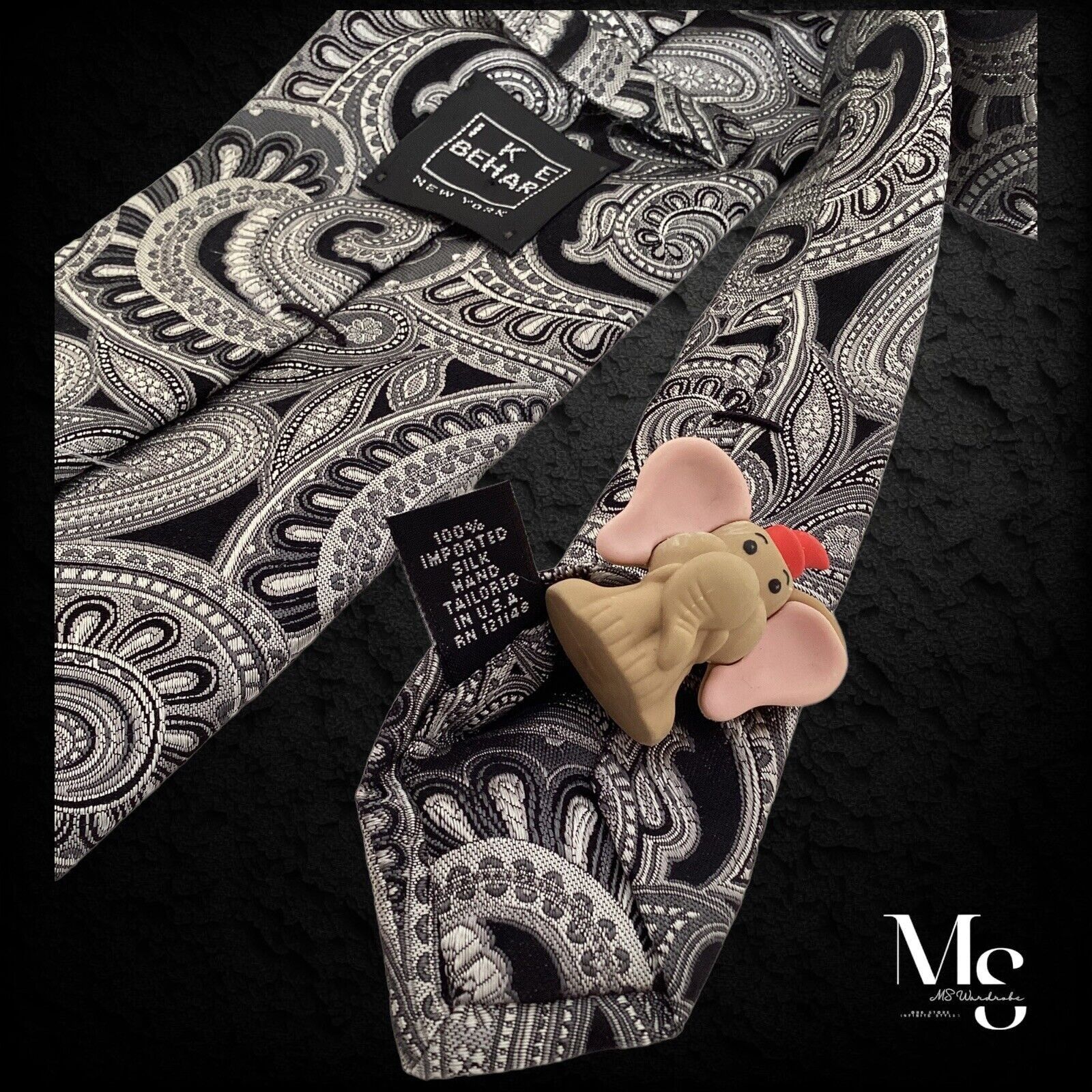 Ike Behar IKE BEHAR Gray Paisley Luxury Silk Tie Hand Tailored In USA Size ONE SIZE - 4 Thumbnail