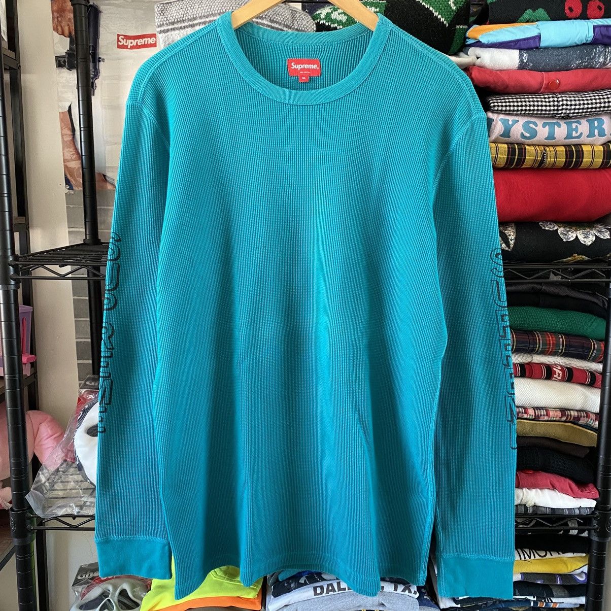 Supreme Supreme T-Shirt Sleeve Logo Longsleeve Top Turquoise 2016 Size US XL / EU 56 / 4 - 1 Thumbnail