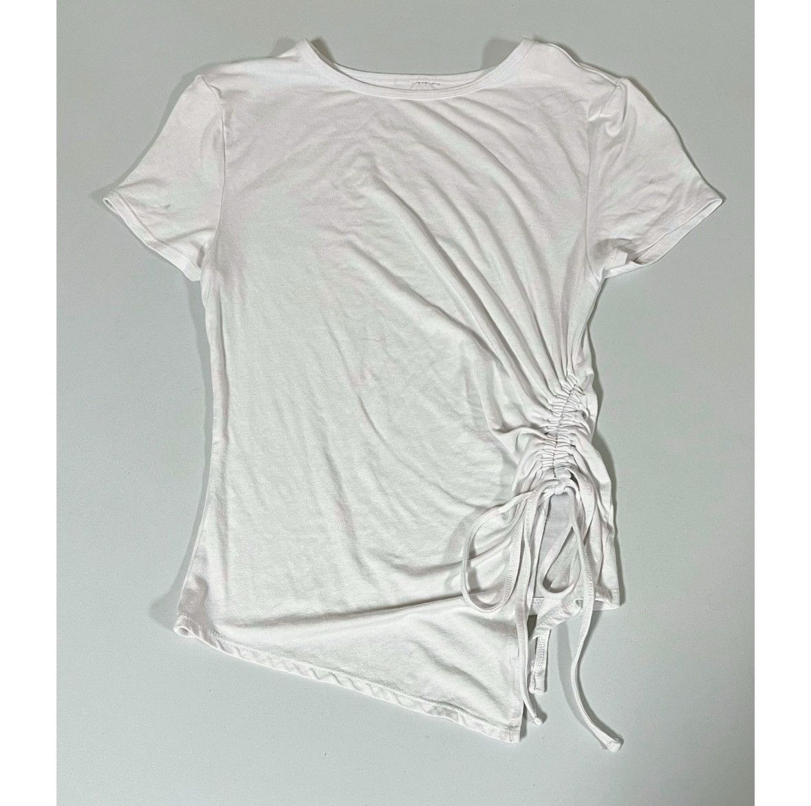 Japanese Brand White Solid Crewneck Ruched Shirt Top Blouse Tee Size S 🤍 Size S / US 4 / IT 40 - 2 Thumbnail