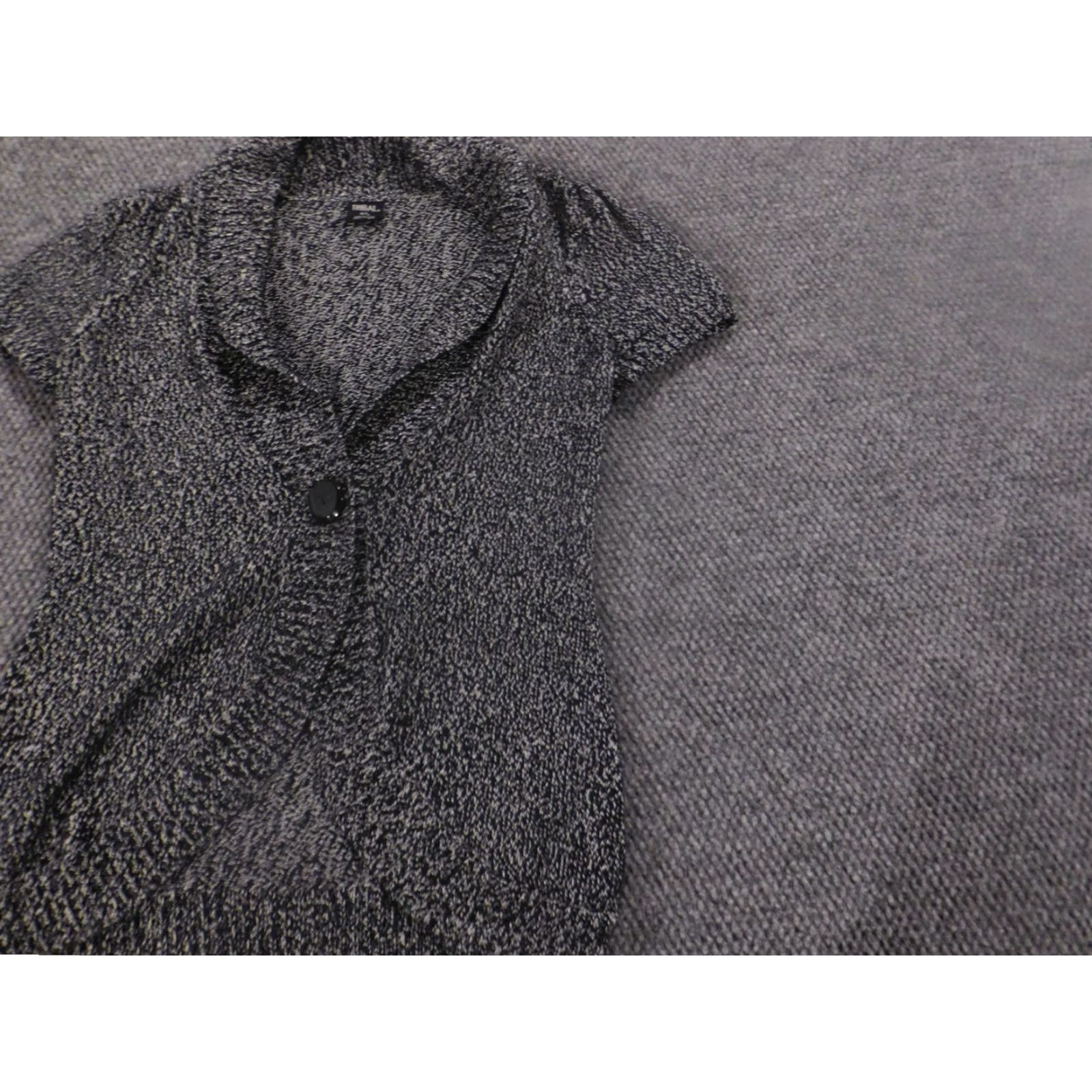 Vintage Tribal Womens Cardigan Sweater L Gray Crew Neck Button Stretch Open Front Knit Short Sleeve Regular Size L Women Size L / US 10 / IT 46 - 3 Thumbnail
