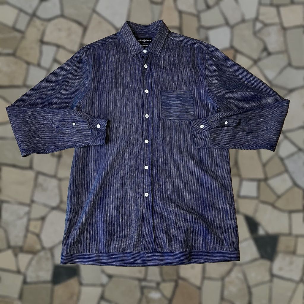 Vintage VINTAGE Commune De Paris .1871 Linen Button-Up Shirt Striped Long Sleeve Men’s XL Blue Size US XL / EU 56 / 4 - 1 Thumbnail