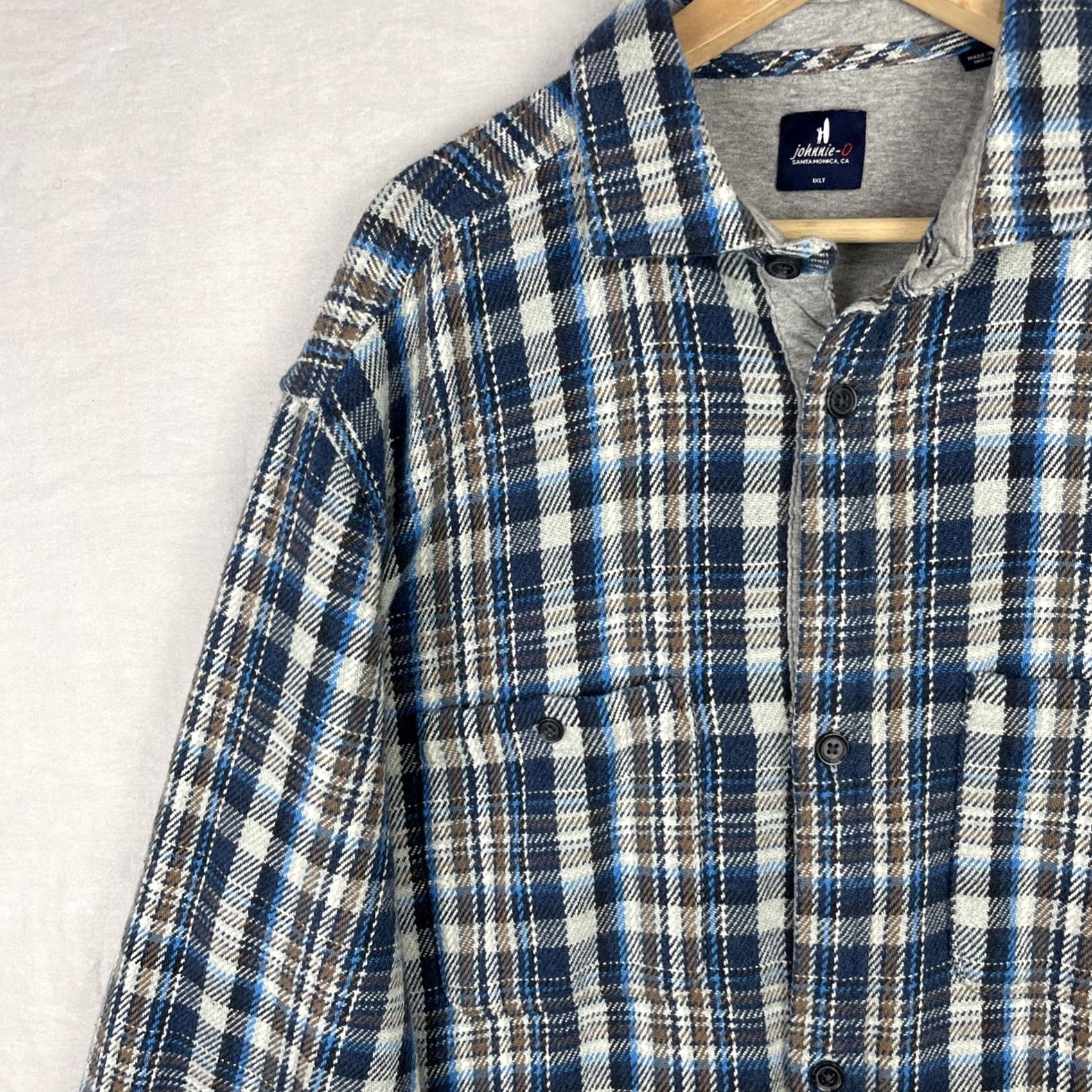 johnnie-O Johnnie O Jacket Mens XL Plaid Flannel Shacket Laguna Blue Heavyweight Size US XL / EU 56 / 4 - 4 Thumbnail