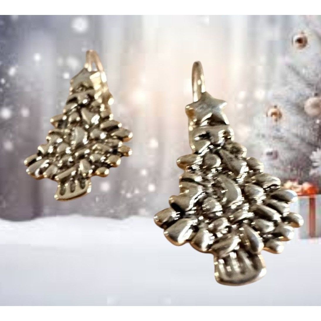 Handmade Vintage Christmas Tree Earrings Star Topper Gold Tone Eurowi Size ONE SIZE - 7 Thumbnail