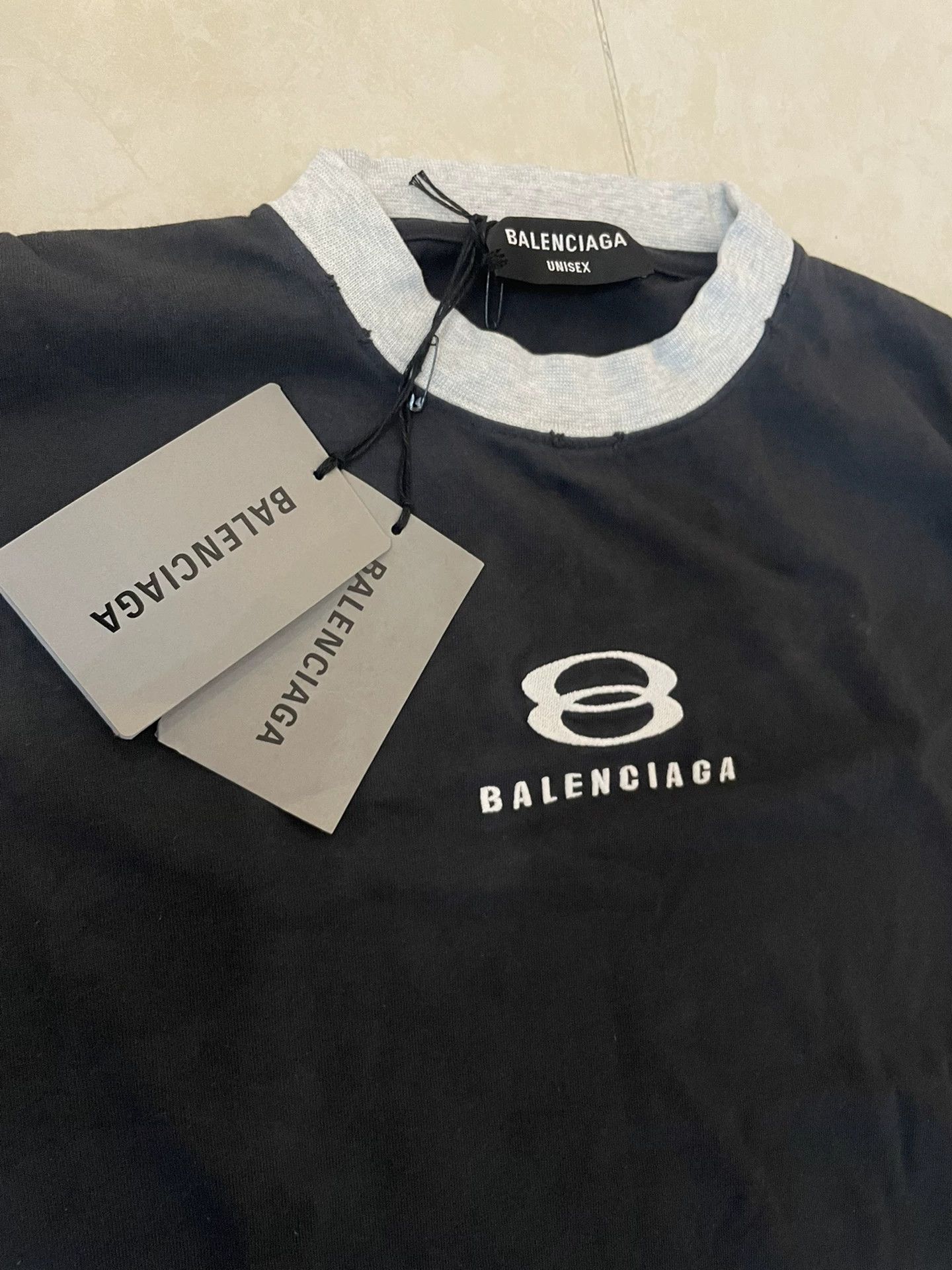 Balenciaga Balenciaga SS22 Black & Gray Colorblocked Short Sleeve Logo Size US M / EU 48-50 / 2 - 2 Thumbnail