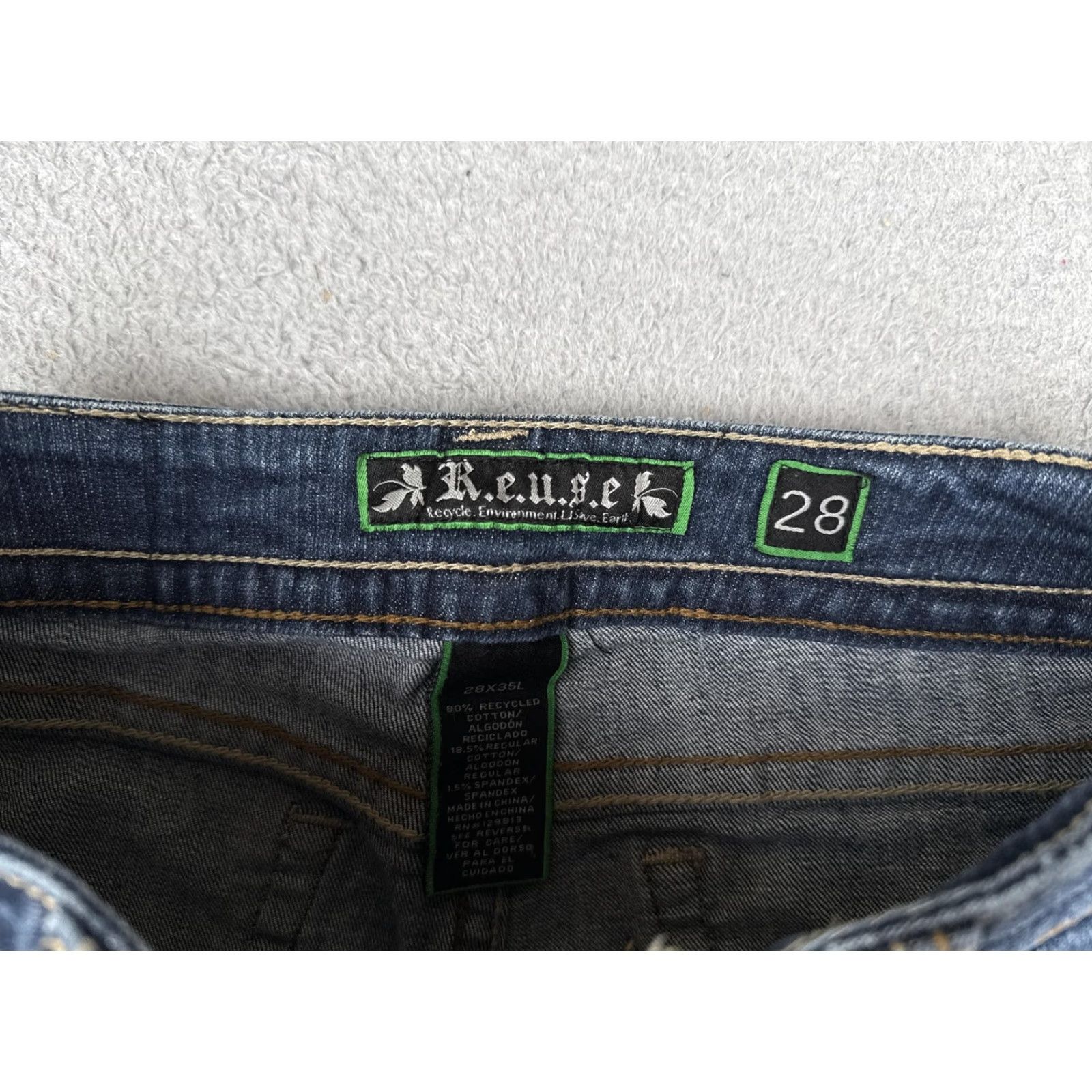 Denime R.E.U.S.E Denim Shorts Womens 28 Blue Cutoff Raw Hem Embroidered Distressed Cross Back Pockets Size 28" / US 6 / IT 42 - 7 Thumbnail