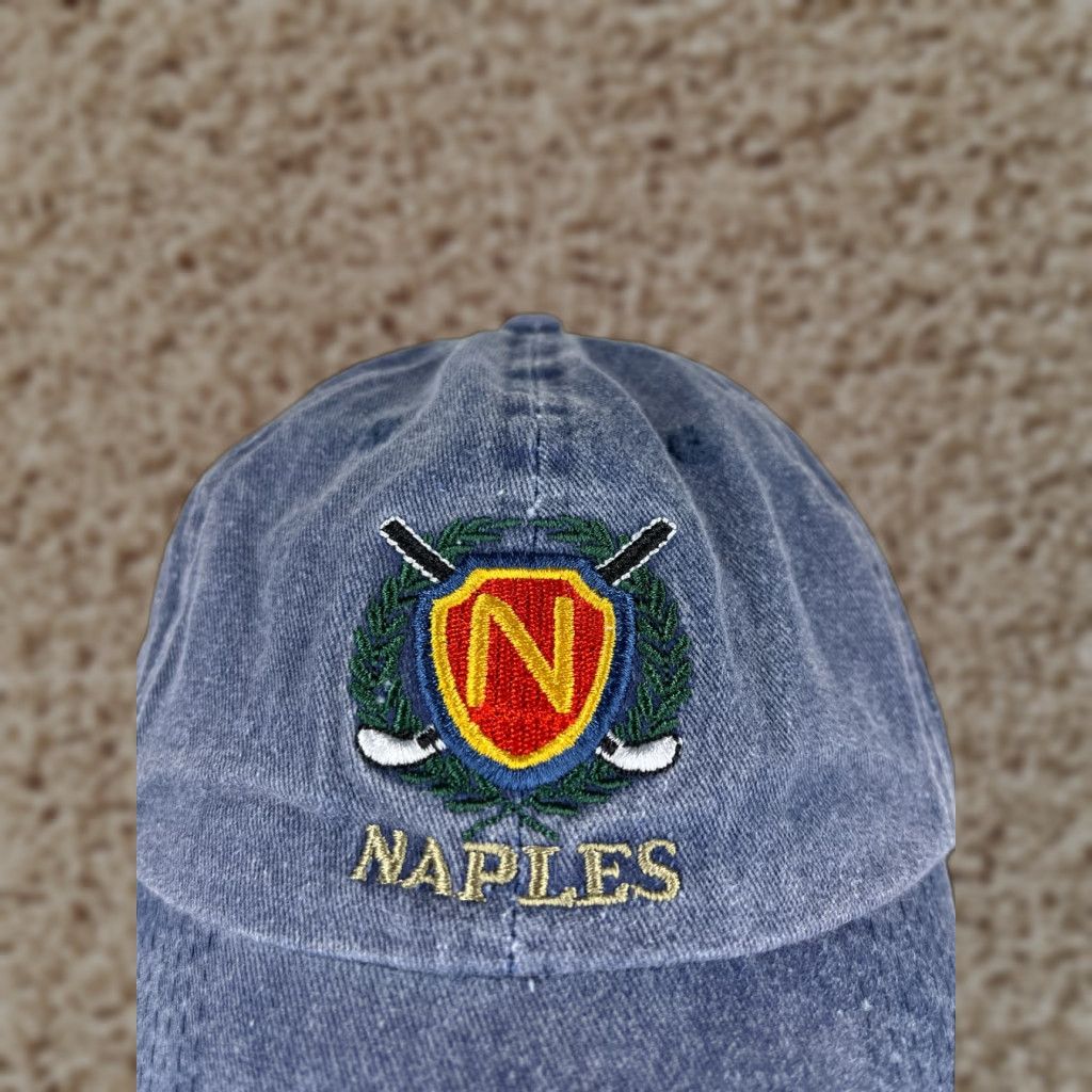 Denime VINTAGE Naples Golf Hat Cap Strap Back Adult One Size Blue Denim Bistiartibe Headwear Size ONE SIZE - 1 Thumbnail
