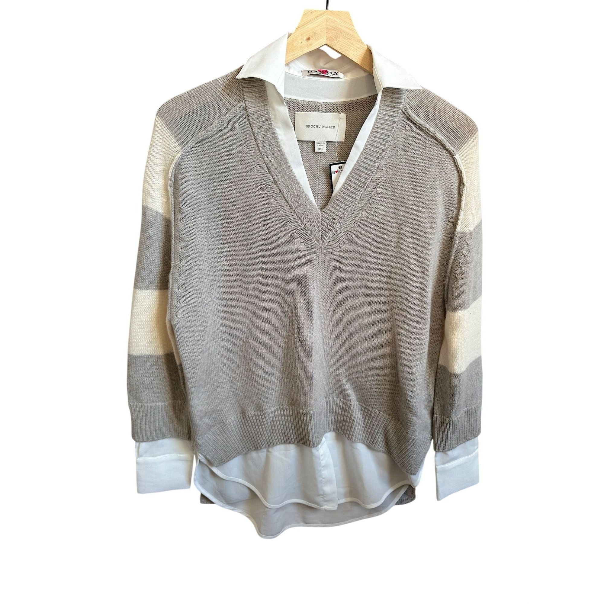 Brochu Walker Brochu Walker Striped V Neck Layered Pullover Sweater. Size Size XS / US 0-2 / IT 36-38 - 1 Thumbnail