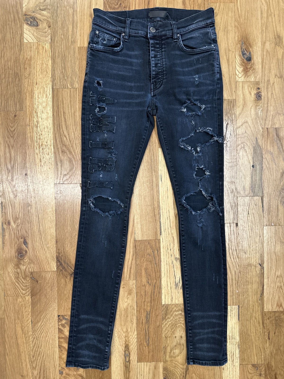 image of Amiri Black Denim Side Spellout Jeans Size 31, Men's