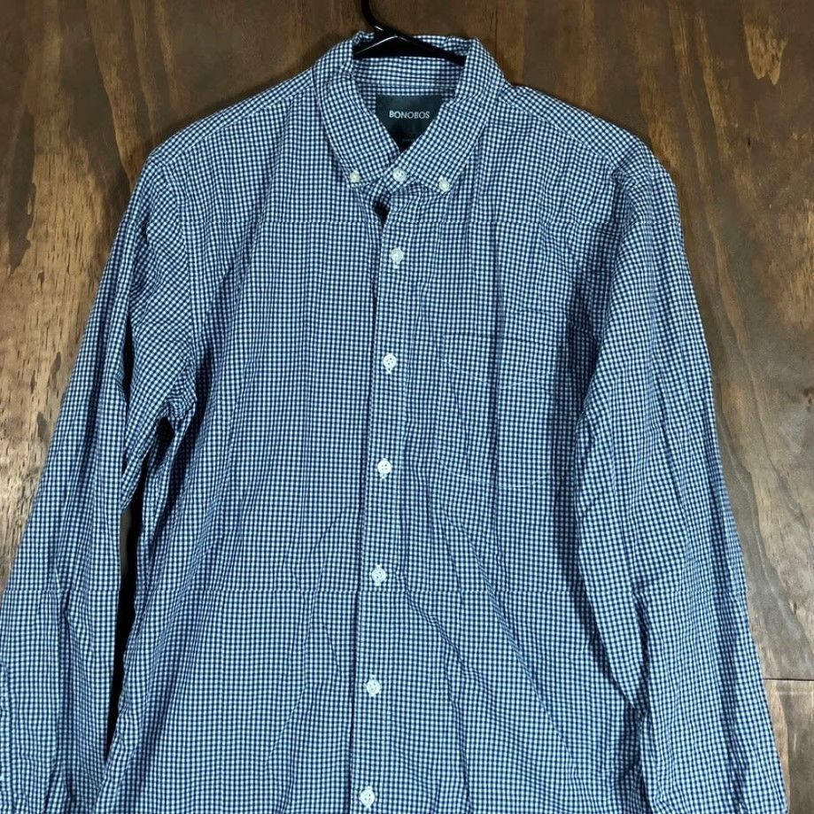 Bonobos Bonobos Men Shirt Blue White Gingham Plaid Slim Collared Button Down Stretch M Shirt Size US M / EU 48-50 / 2 - 2 Thumbnail