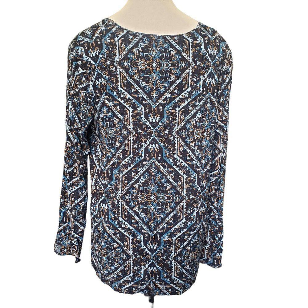 Chicos CT1521 Chico's Scroll Print Black & Blue Long Sleeve Top L Size L / US 10 / IT 46 - 4 Thumbnail