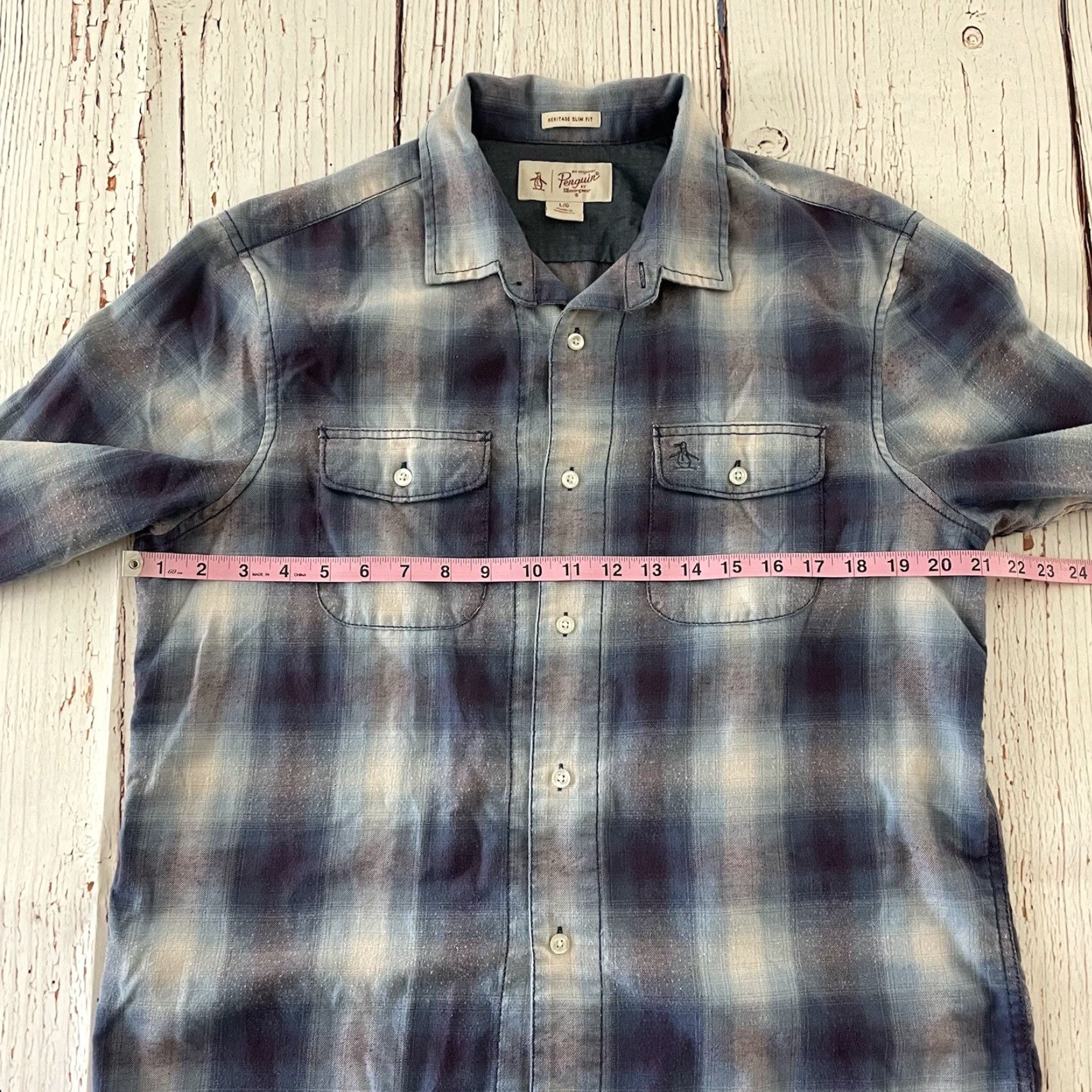 Vintage Penguin Heritage Slim Fit Plaid Long Sleeve Button Front Shirt Men's Large Blue Size US L / EU 52-54 / 3 - 6 Thumbnail