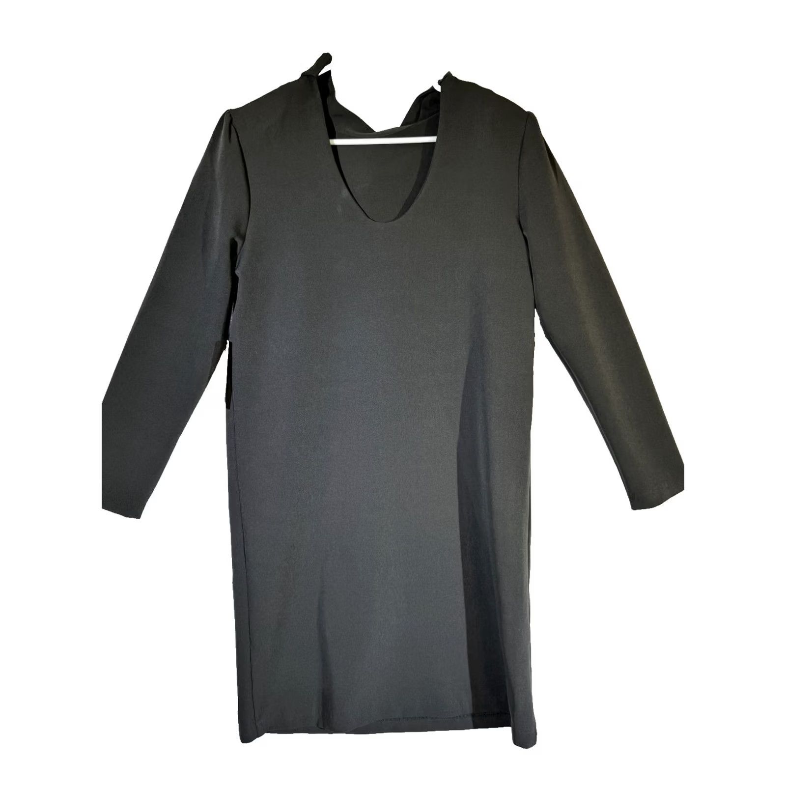 Vintage Halogen Dress Women's Small Black Shift Pullover Polyester Stretch Tie Neck W430 Size S / US 4 / IT 40 - 2 Thumbnail