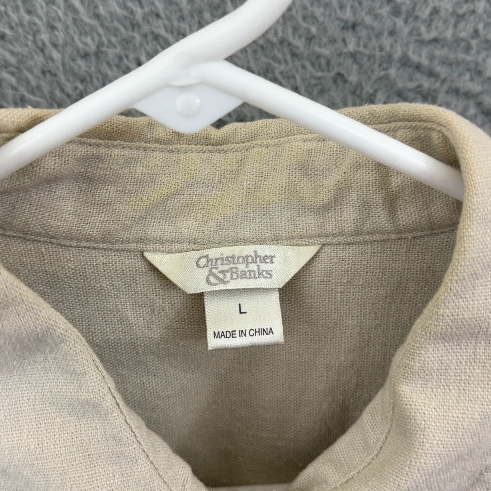 Vintage Christopher & Banks Shirt Womens Large Beige Linen Button Up Pockets Boho Loose Size L / US 10 / IT 46 - 7 Thumbnail