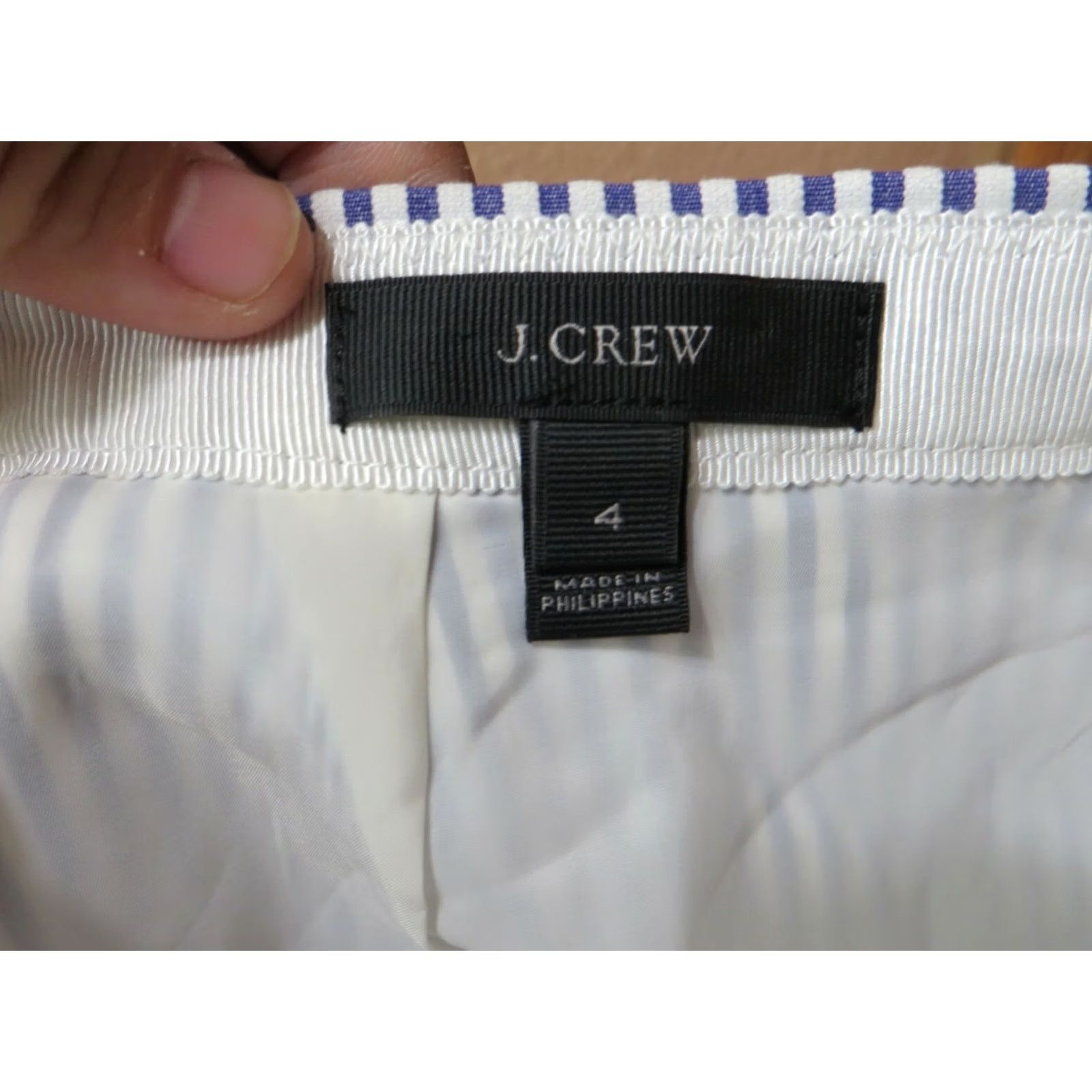 J.Crew J.CREW Skirt Women's A-Line Striped Knee Length Lined Zip Side Hip 17.5" 4 White-Blue Casual Vintage: No Size 27" / US 4 / IT 40 - 4 Thumbnail