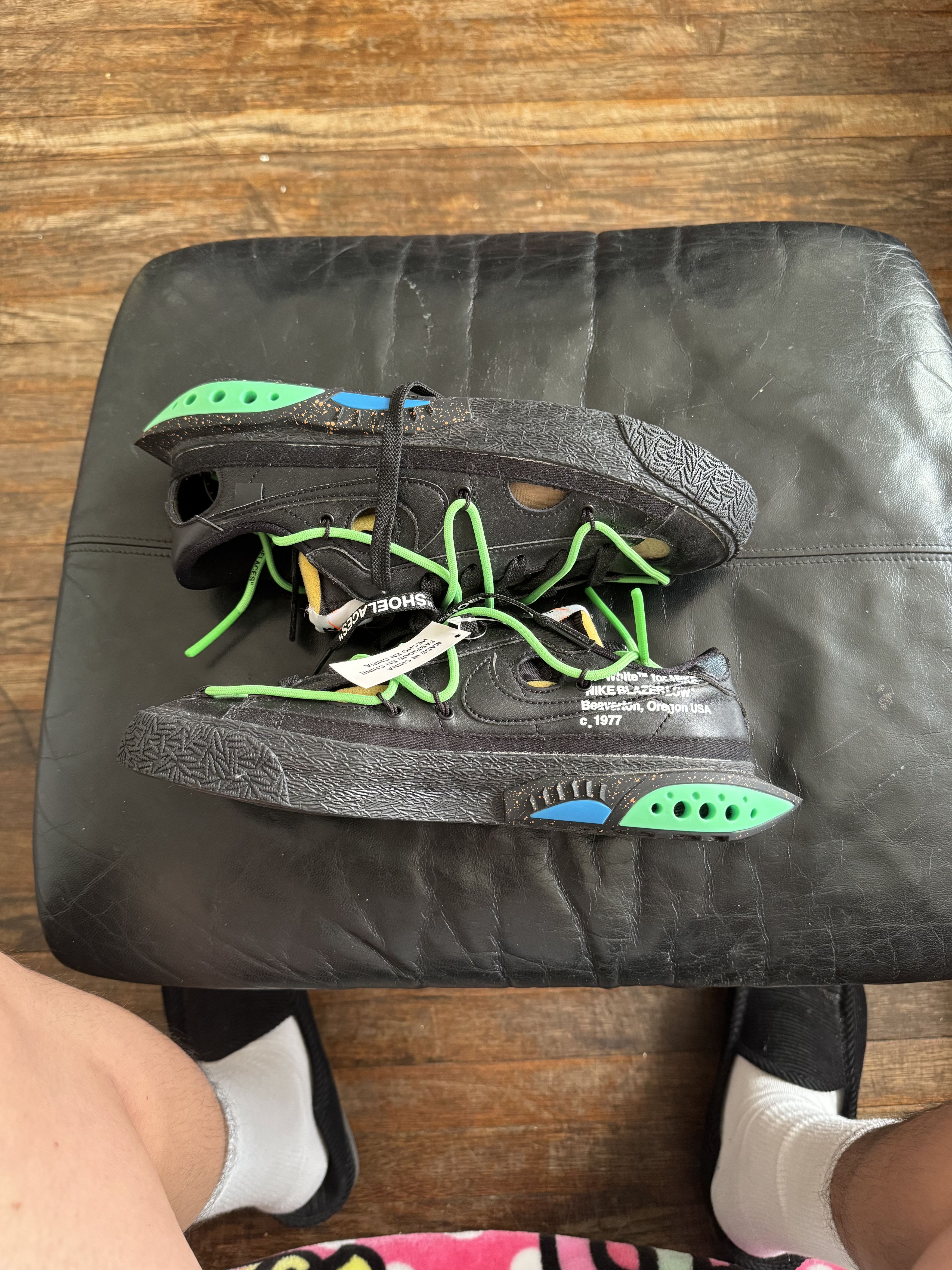 Jordan Brand × Nike × Off-White Nike Blazer Low Off-White Black Electro Green Size US 7 / EU 40 - 2 Thumbnail