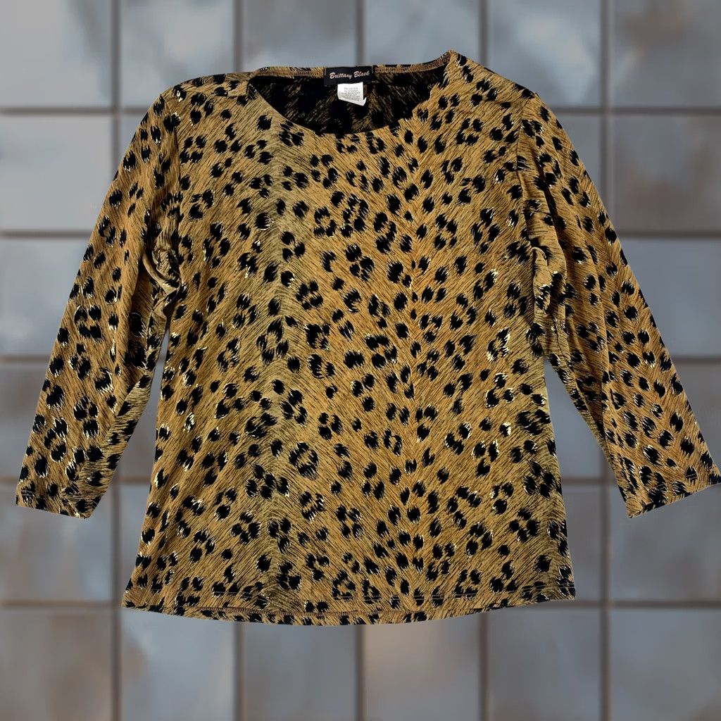 Vintage BRITTANY BLACK BLOUSE - Womens Medium, CHEETAH PRINT, USA Size M / US 6-8 / IT 42-44 - 1 Thumbnail