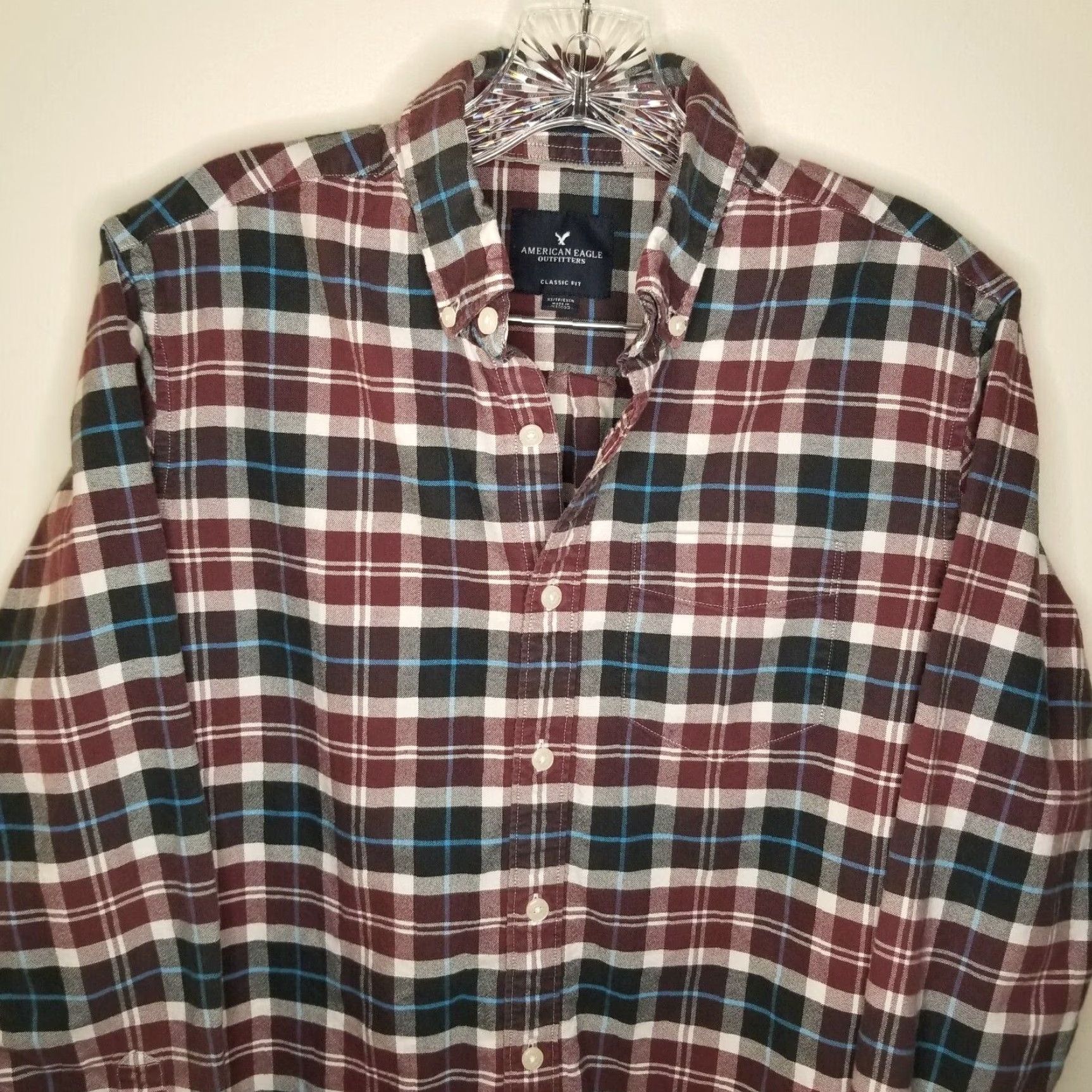 American Eagle Outfitters American Eagle Mens Classic Fit Plaid Long Sleeve Button Up Shirt XS Red Blue Size US XS / EU 42 / 0 - 2 Thumbnail