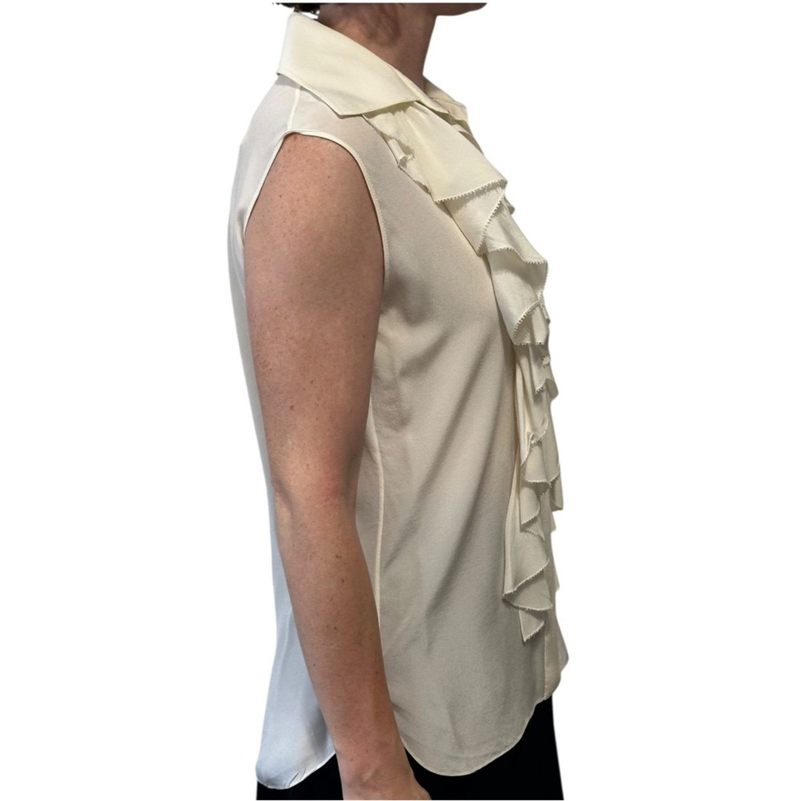 Chloe '15 Romantic Ruffle Silk Blouse in Milk FR 36 Sleeveless Size XS / US 0-2 / IT 36-38 - 4 Thumbnail