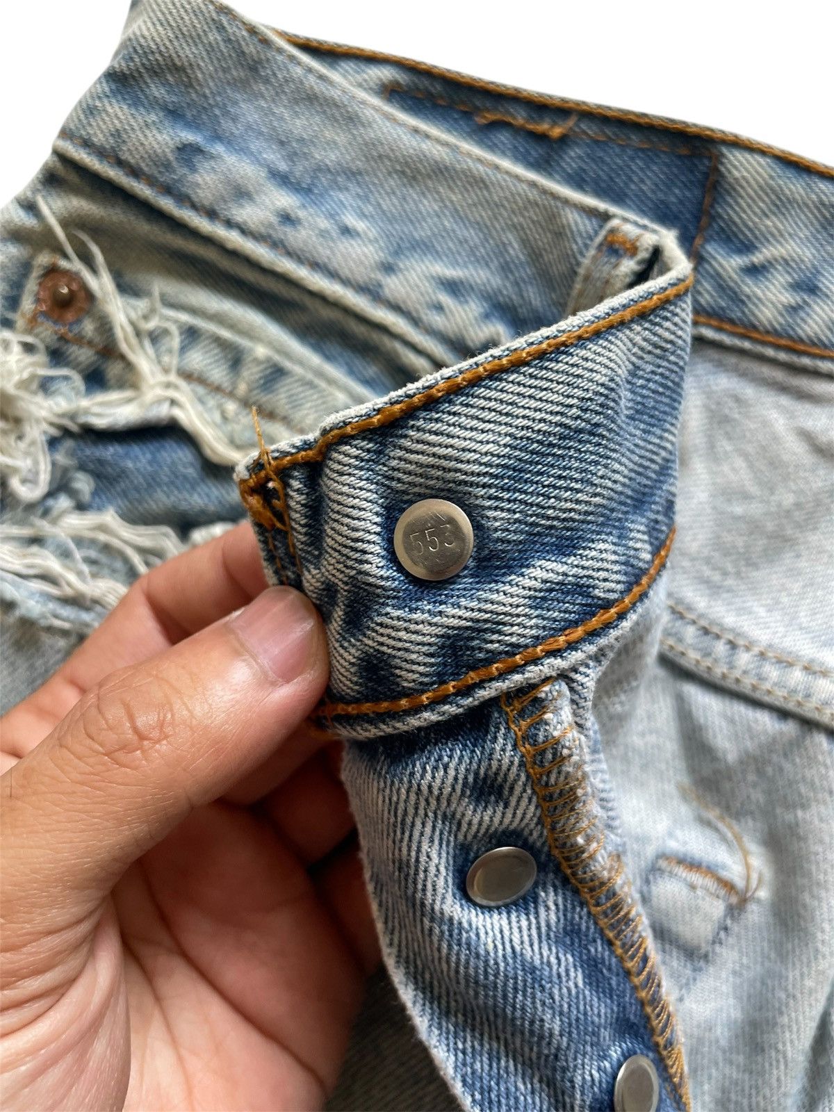 Levi's × Vintage Vintage 90s Levis 501 Thrashed Distressed Jeans Size US 30 / EU 46 - 9 Thumbnail