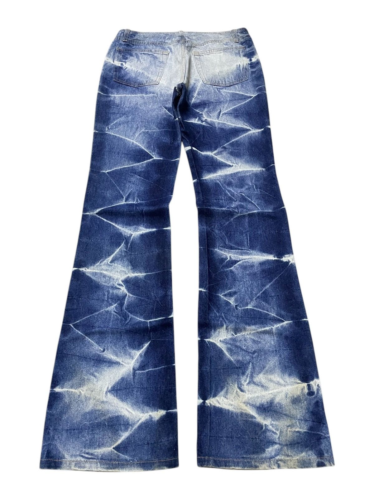 Benetton × Le Grande Bleu (L.G.B.) × Tornado Mart Benetton Glass Shattered Whiskers Wash Flared Jeans Size US 29 - 2 Thumbnail