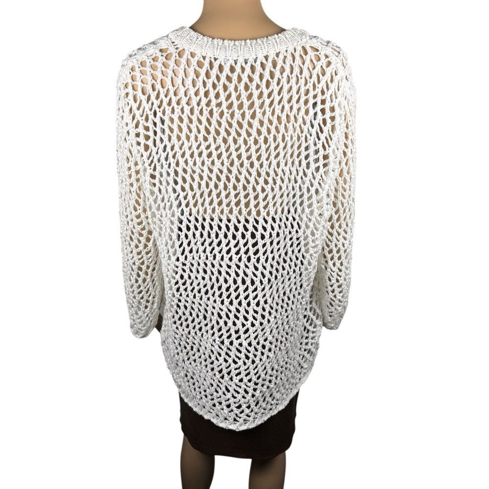 Other Lauren Vidal V-Neck Open Knit White Long Sleeve Sweater Siz Size XL / US 12-14 / IT 48-50 - 4 Thumbnail