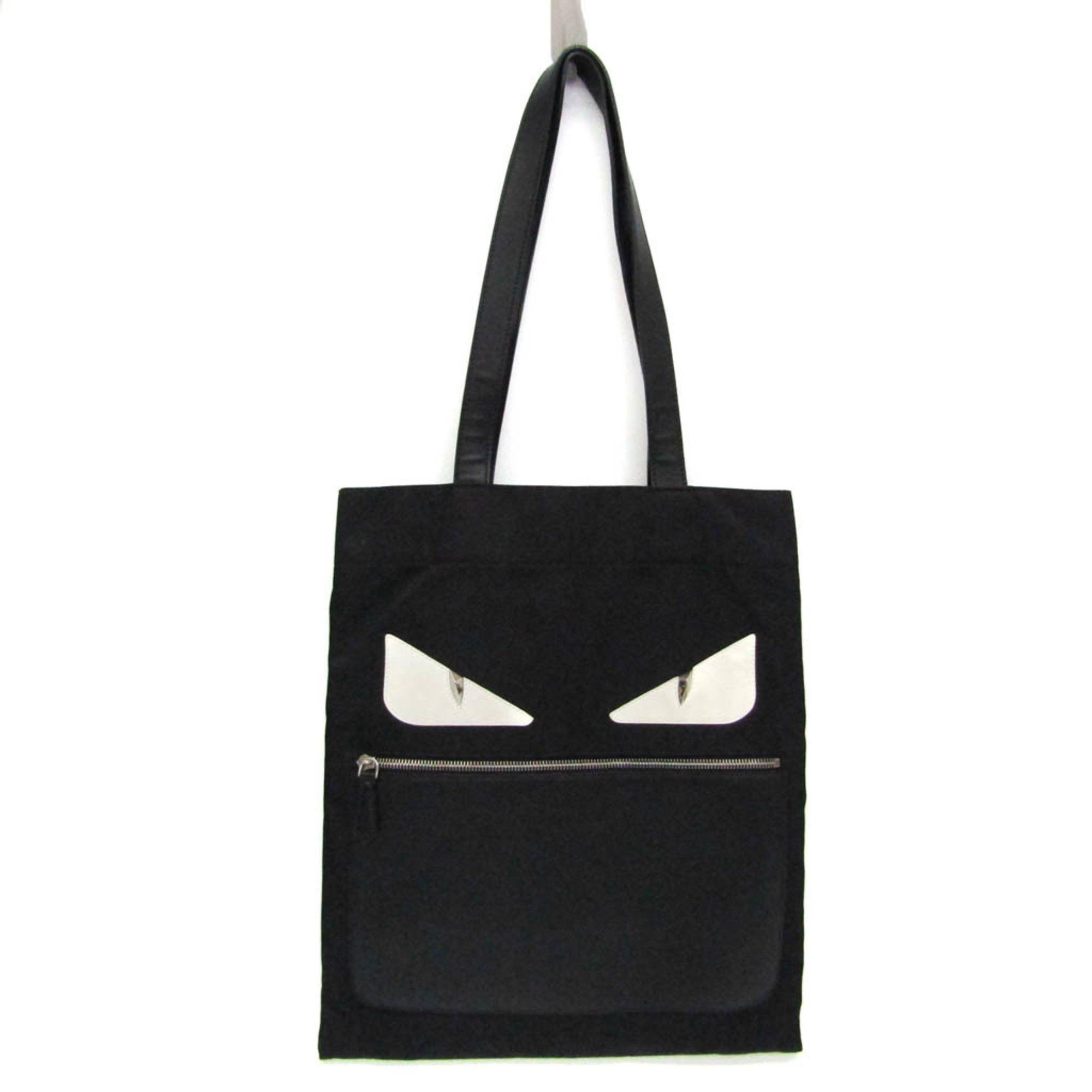 image of Fendi Monster 7Va432 Women's Nylon,leather Tote Bag Black,white