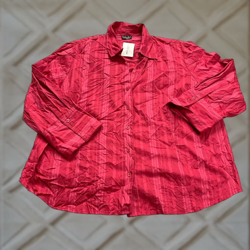 Vintage Rafaella Button Down Blouse Womens 2XL Red Striped Long Sleeve Casual Top NWT Size XXL / US 16-18 / IT 52-54 - 1 Thumbnail