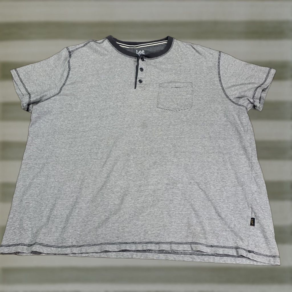 Lee Lee Mens Pullover 3 Button Shirt Gray White Stripe Short Sleeve XXL Regular Size 2XL Boys Mens Womens Size US XXL / EU 58 / 5 - 1 Thumbnail