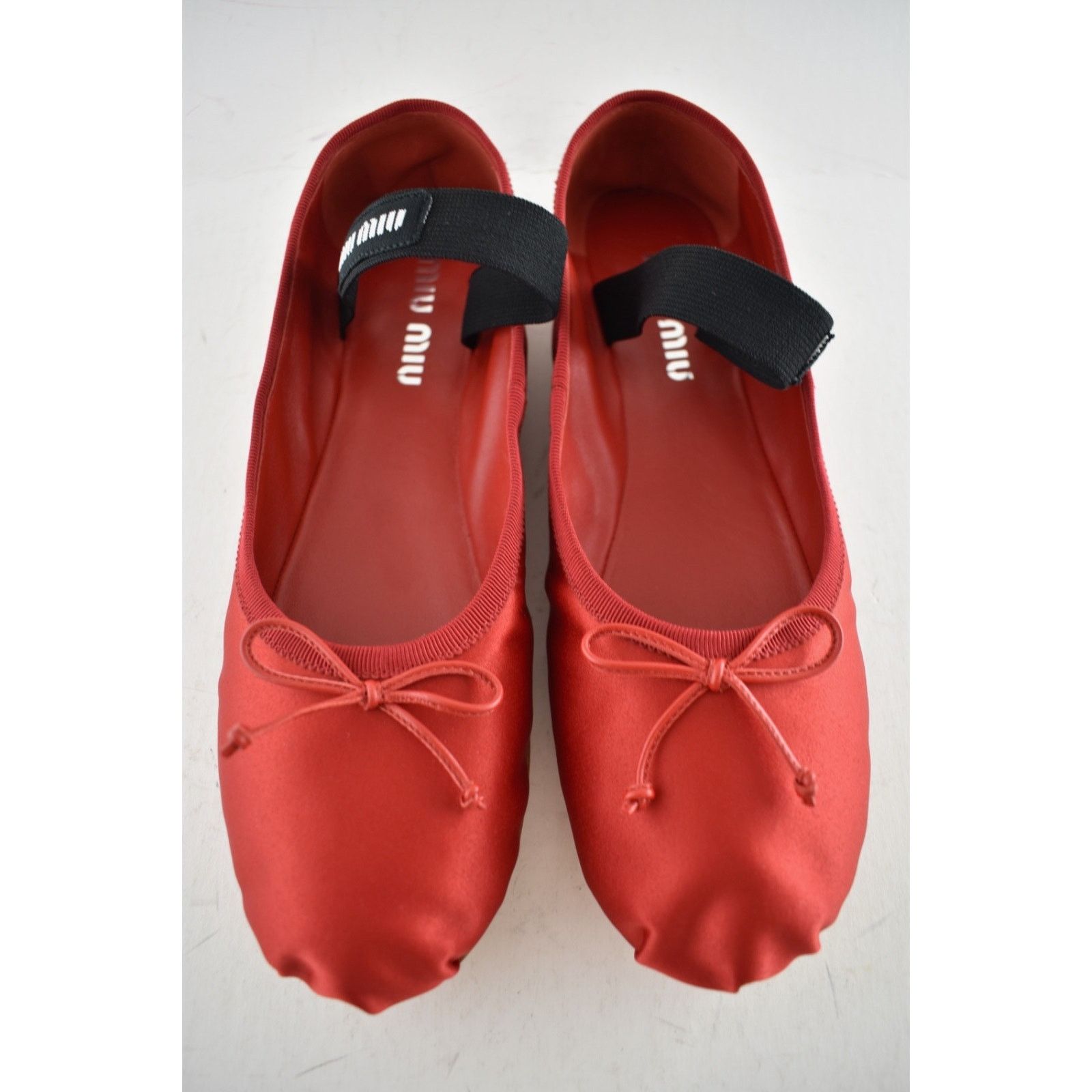 Miu Miu Miu Miu Satin Rosso Red Black White Logo Strap Bow Size US 9 / IT 39 - 8 Thumbnail