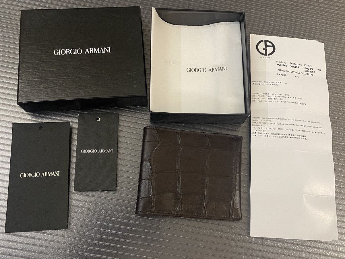 Giorgio Armani croc espresso leather card wallet NEW