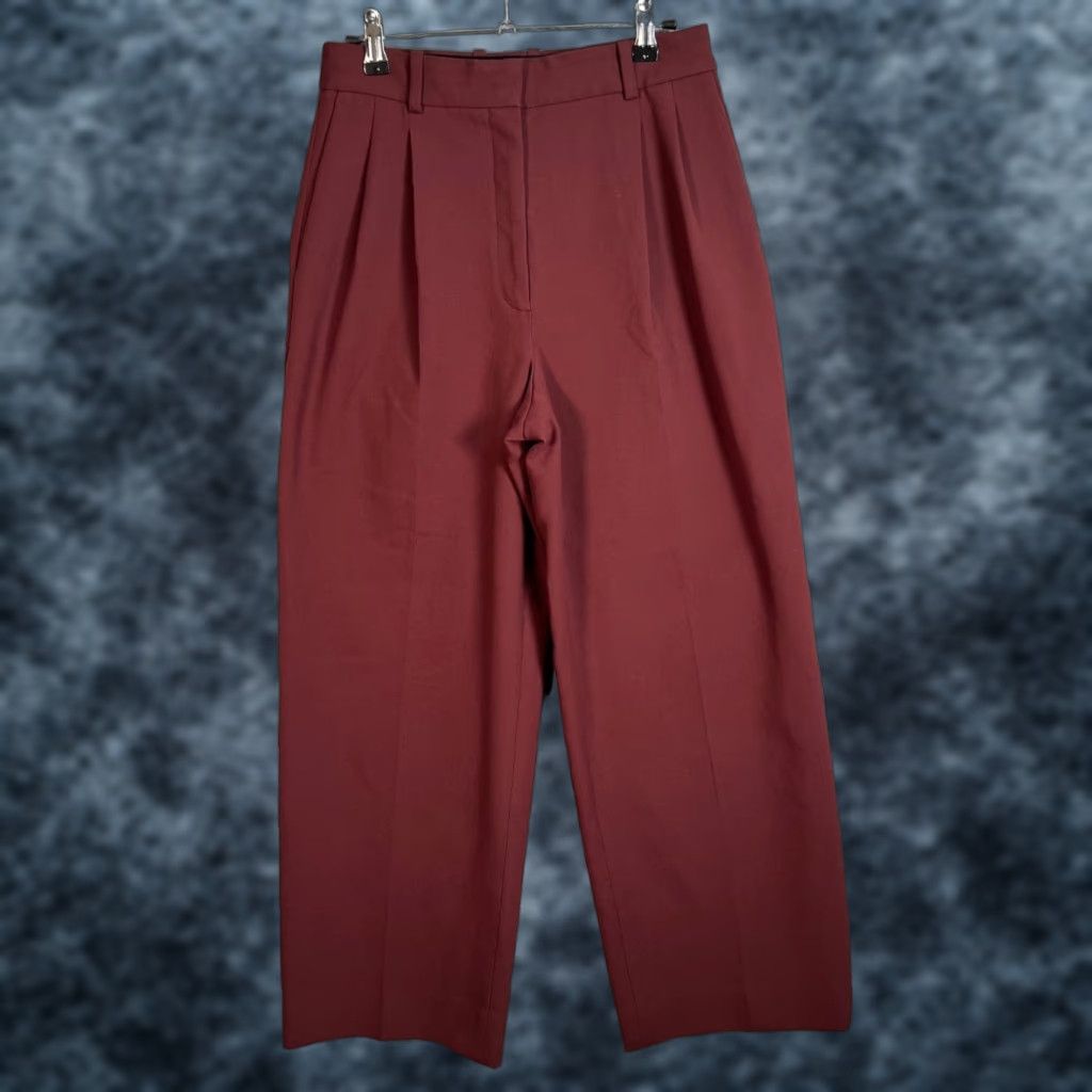 Babaton Womens Pants Burgundy Pleated Wide-Leg Trousers 27in Inseam 28in High Rise Size 6