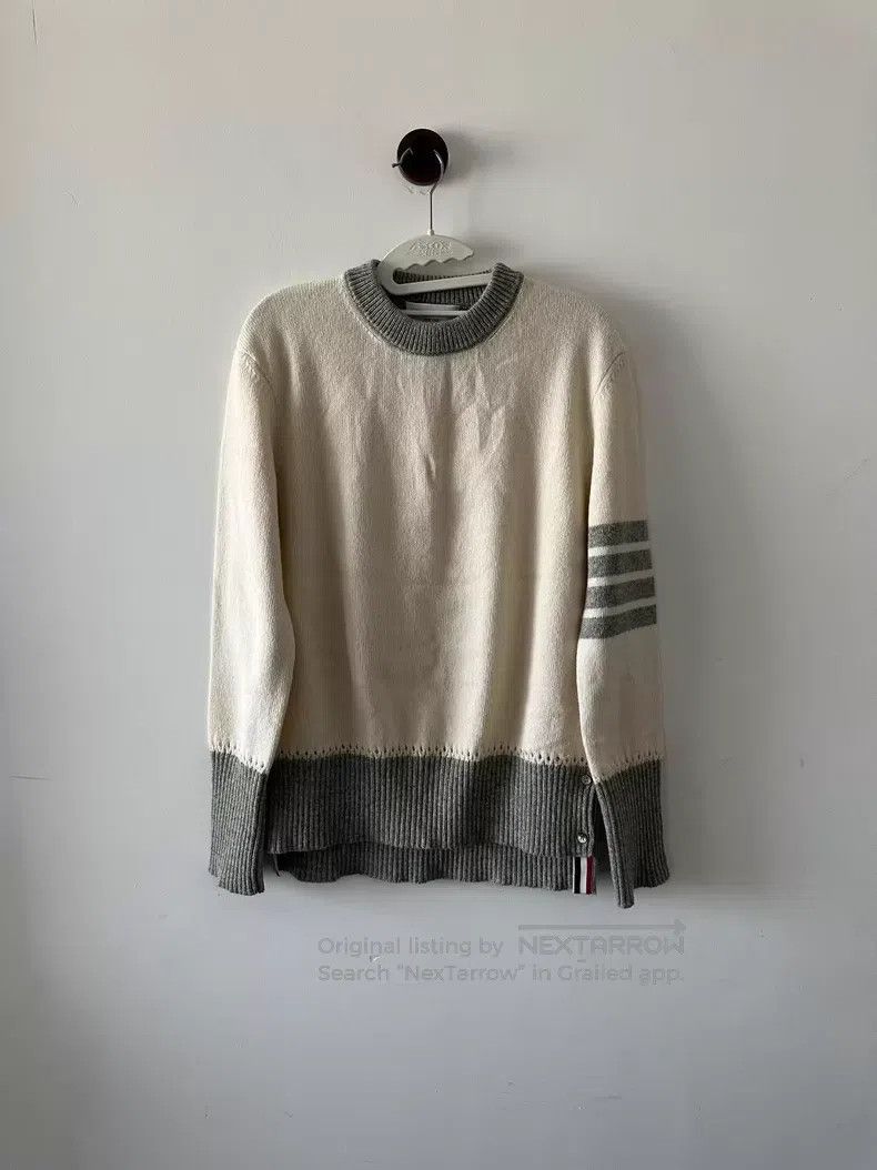 Thom Browne Thom Browne Gray and white color block wool sweater Size US XS / EU 42 / 0 - 1 Thumbnail