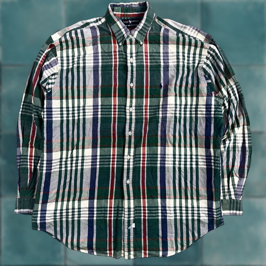 Ralph Lauren VINTAGE Ralph Lauren Button-Down Shirt Men XL Green Plaid Cotton Heavy Cotton Casual Shirt Size US XL / EU 56 / 4 - 1 Thumbnail