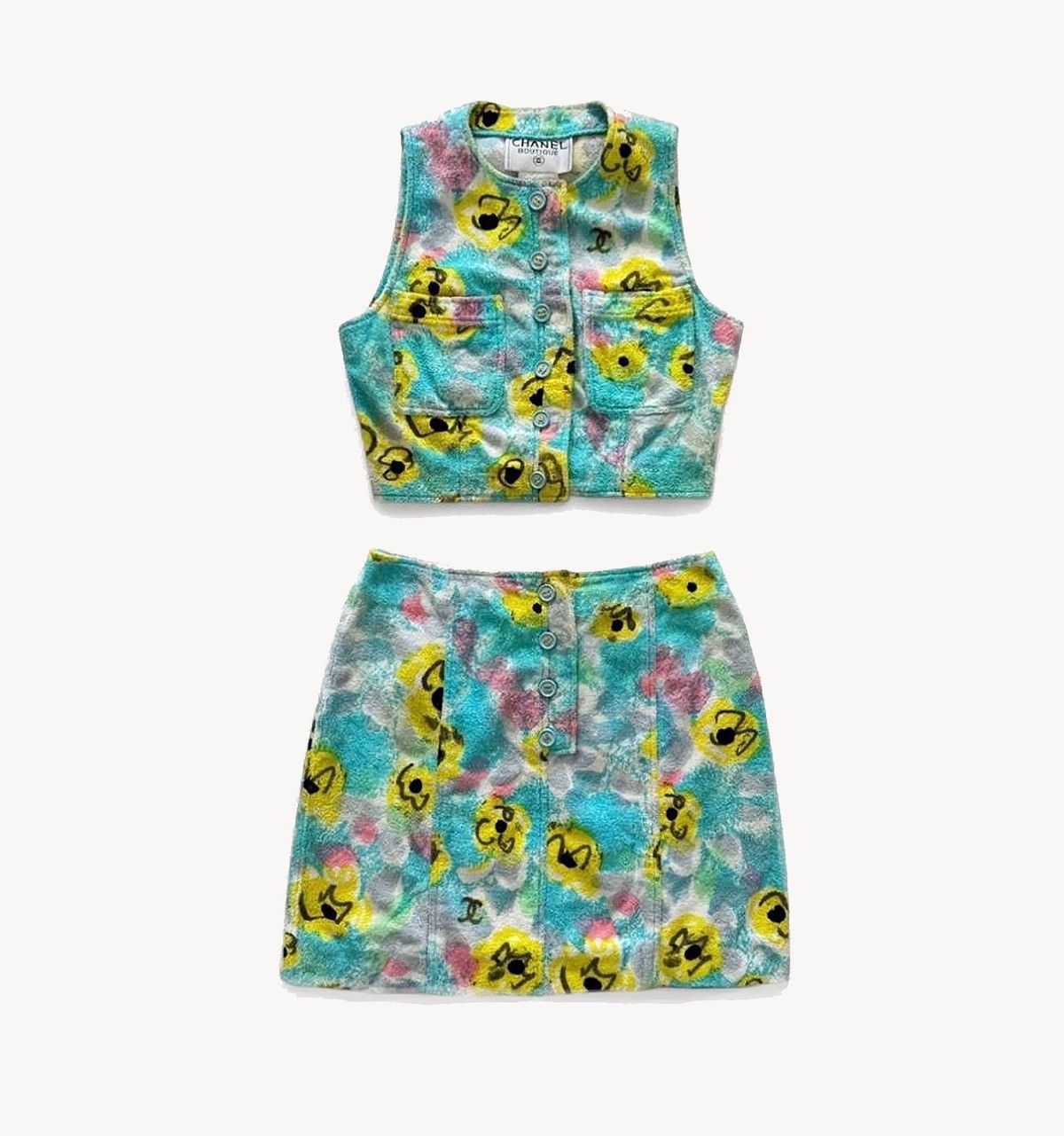 Chanel Chanel 1997 Runway Terrycloth Sleeveless/Skirt Floral Set Size S / US 4 / IT 40 - 1 Thumbnail