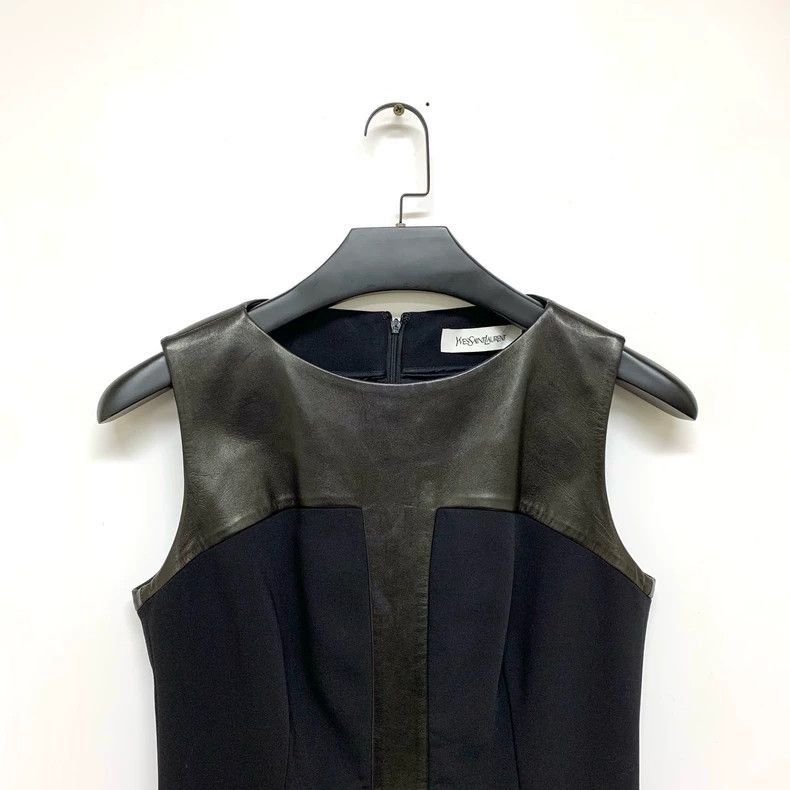 Yves Saint Laurent YSL Black Leather Panel Dress Size 40-2506 Size L / US 10 / IT 46 - 7 Thumbnail
