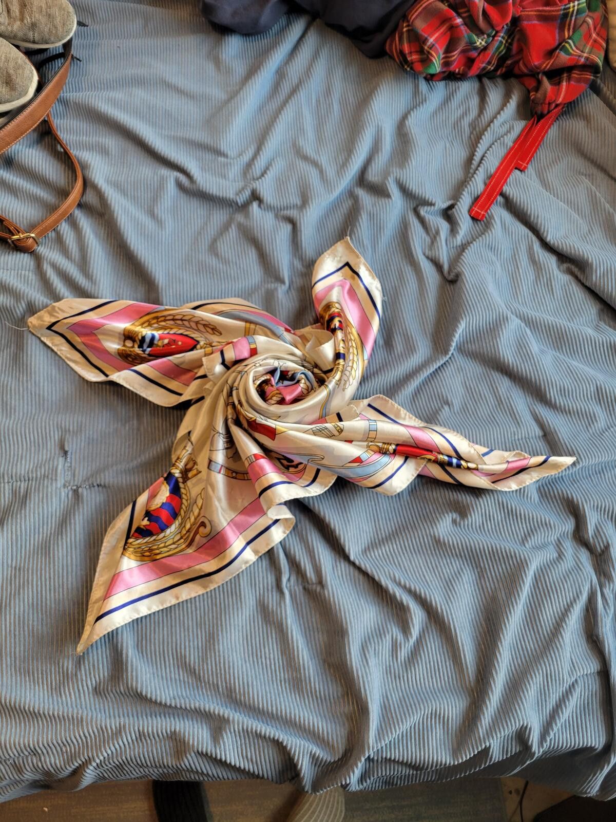Unknown London Vintage Nautical Print Silk Scarf with Pink and Gold Accents Size ONE SIZE - 5 Thumbnail