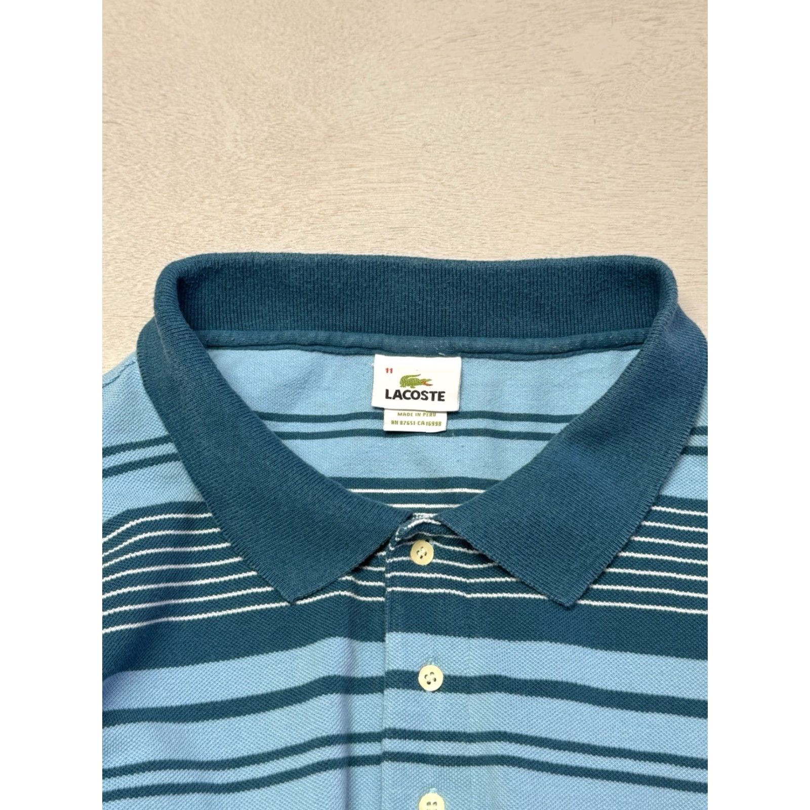 Lacoste VINTAGE Lacoste Polo Shirt Men’s 4XLT FR 11 Blue Striped Big & Tall Short Sleeves Size US XXL / EU 58 / 5 - 2 Thumbnail