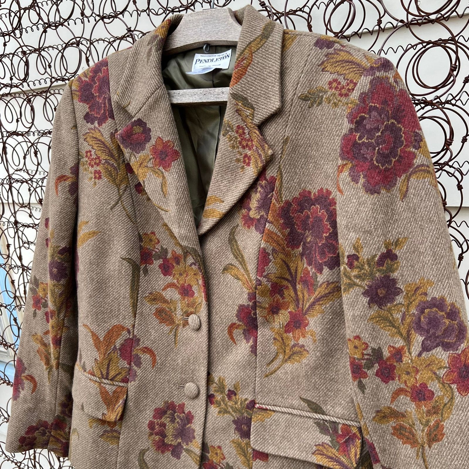 Pendleton Pendleton Green Floral Leaf Fall Wool Blazer Size 10 Size L / US 10 / IT 46 - 2 Thumbnail