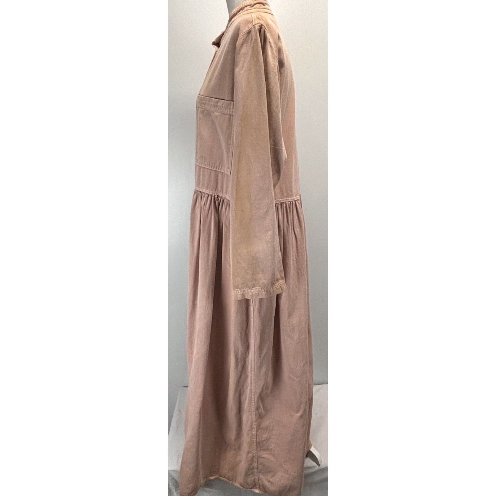 Vintage VINTAGE Bonnie Strauss Canvas Maxi Dress Size 10 Long Sleeve Pink Tan Casual Pockets Womens Size L / US 10 / IT 46 - 2 Thumbnail