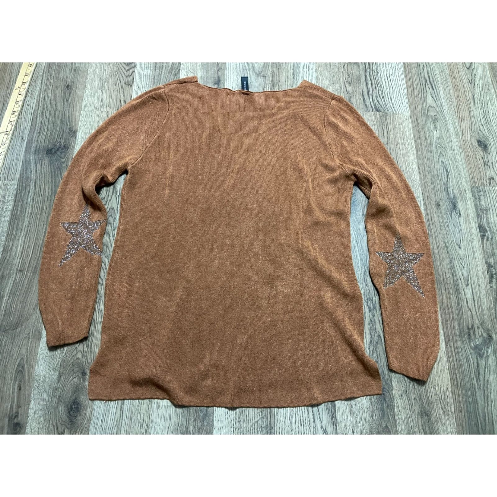 Vintage Venti6 Shirt Women's S/M Brown Gold Star Long Sleeve V-neck T-Shirt Casual Fall Spring Summer Size S / US 4 / IT 40 - 2 Thumbnail